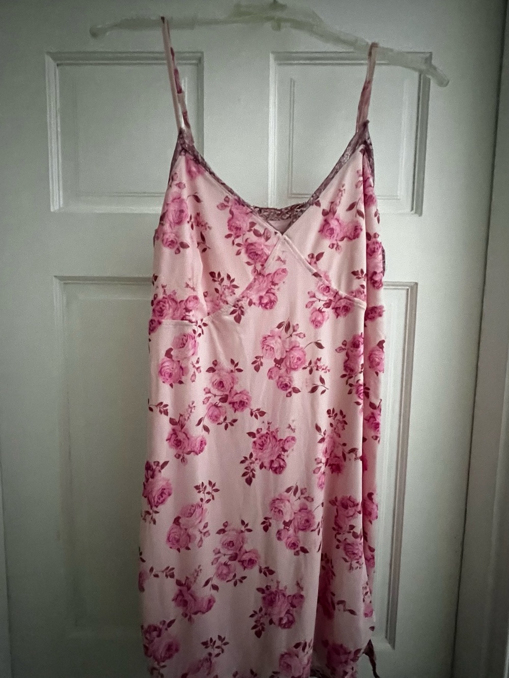 Floral Pink Lace-Trim Slip Dress